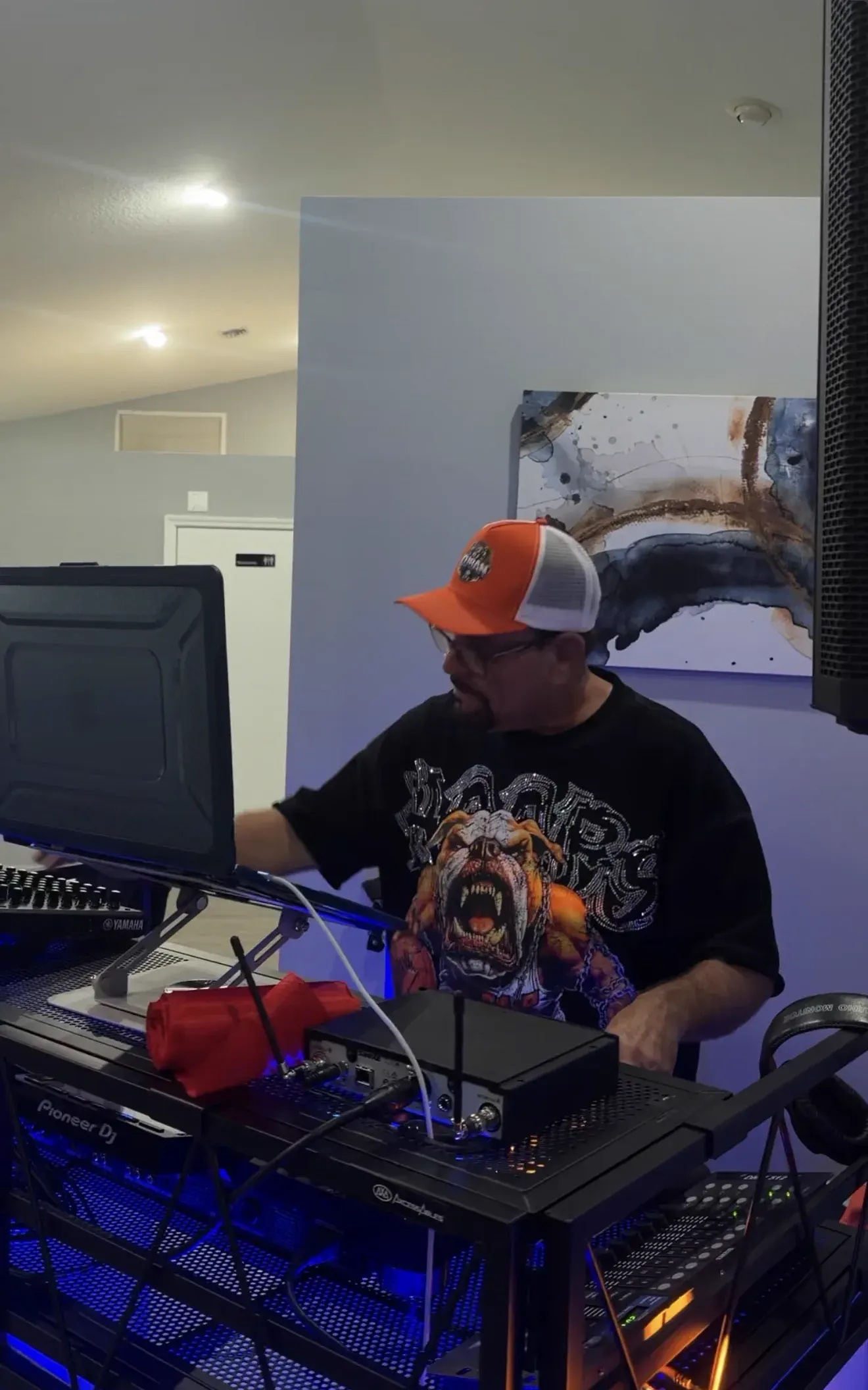 DJ Cuban at the Pioneer controller, mixing
